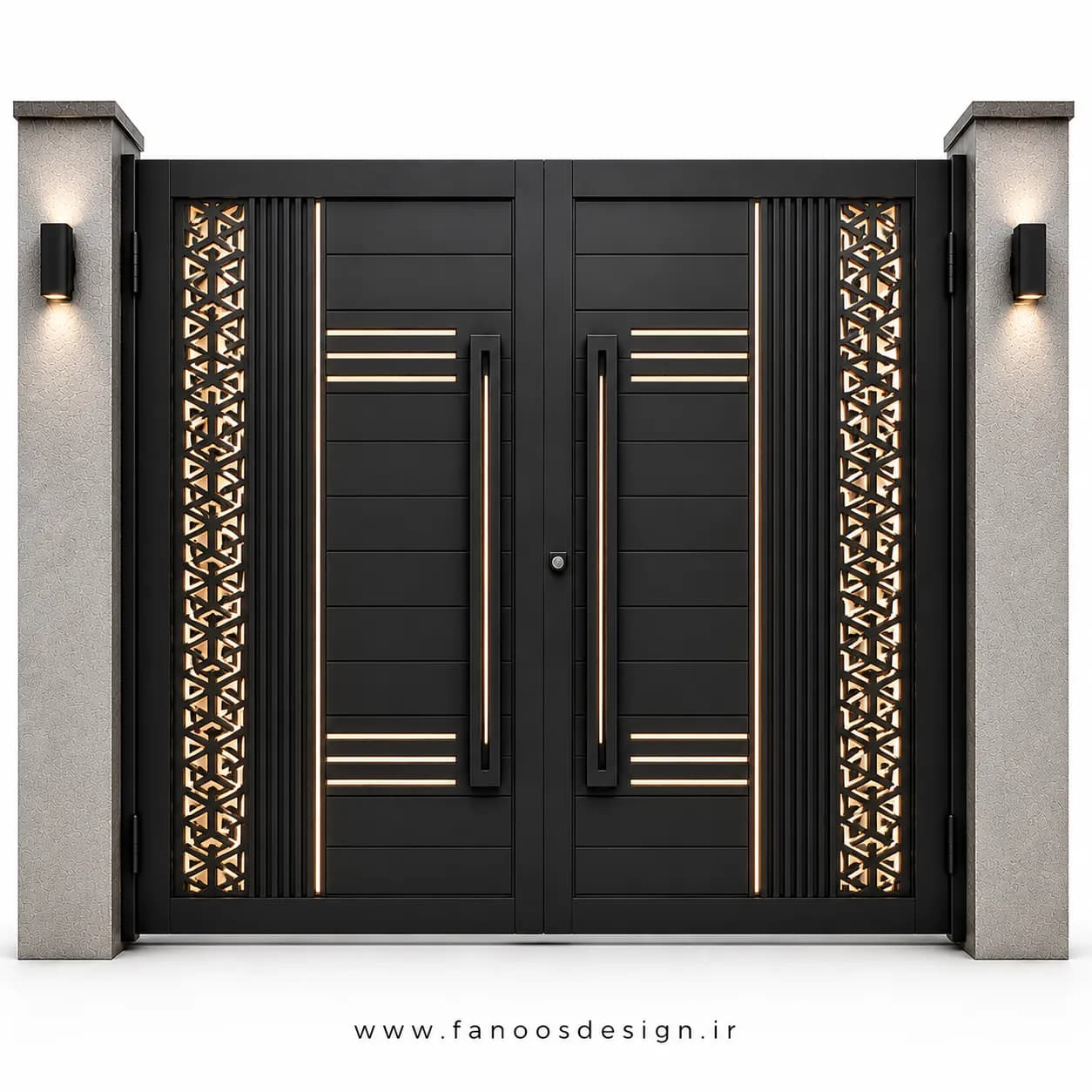 درب حیاطی فلزی مدرن طراحی CNC سایز 220*300 با رنگ مشکی – کد 30528
