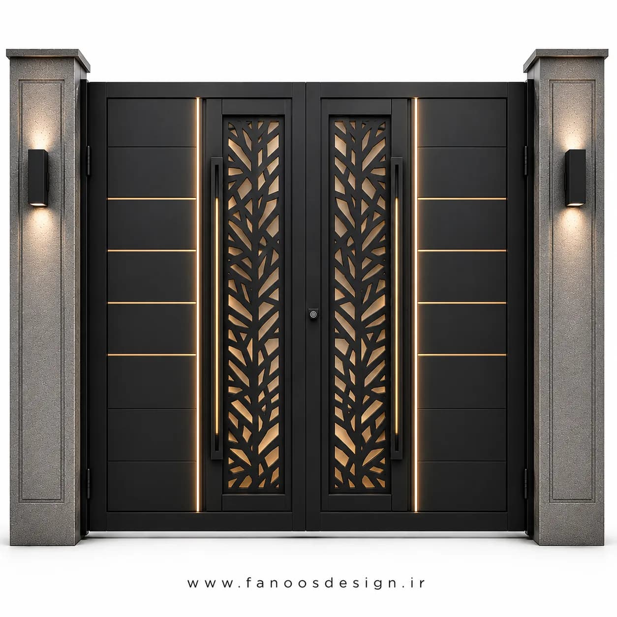 درب حیاطی فلزی مدرن طراحی CNC سایز 220*300 با رنگ مشکی – کد 30527