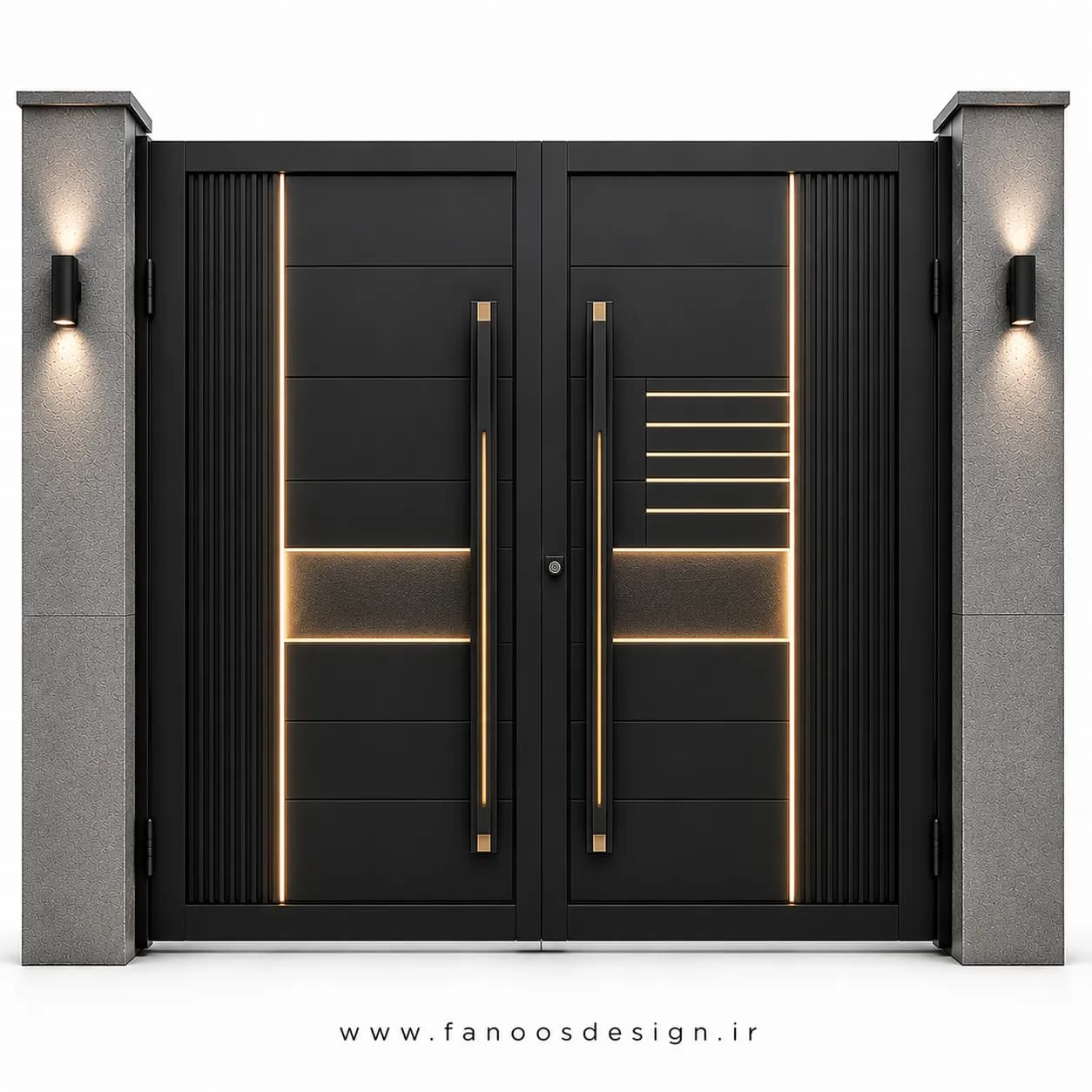 درب حیاط فلزی مدرن طرح هندسی سایز 220*300 با رنگ مشکی – کد 30526