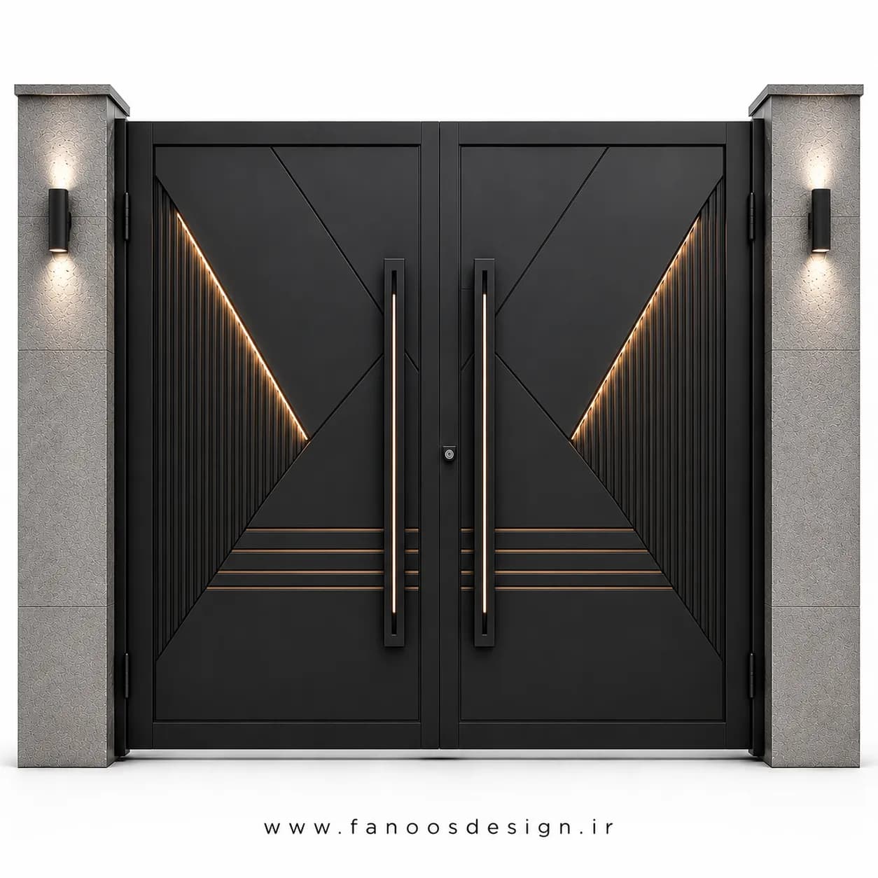 درب حیاط آهنی با طراحی ساده نرده ای مدرن سایز 220*300 با رنگ مشکی – کد 30525