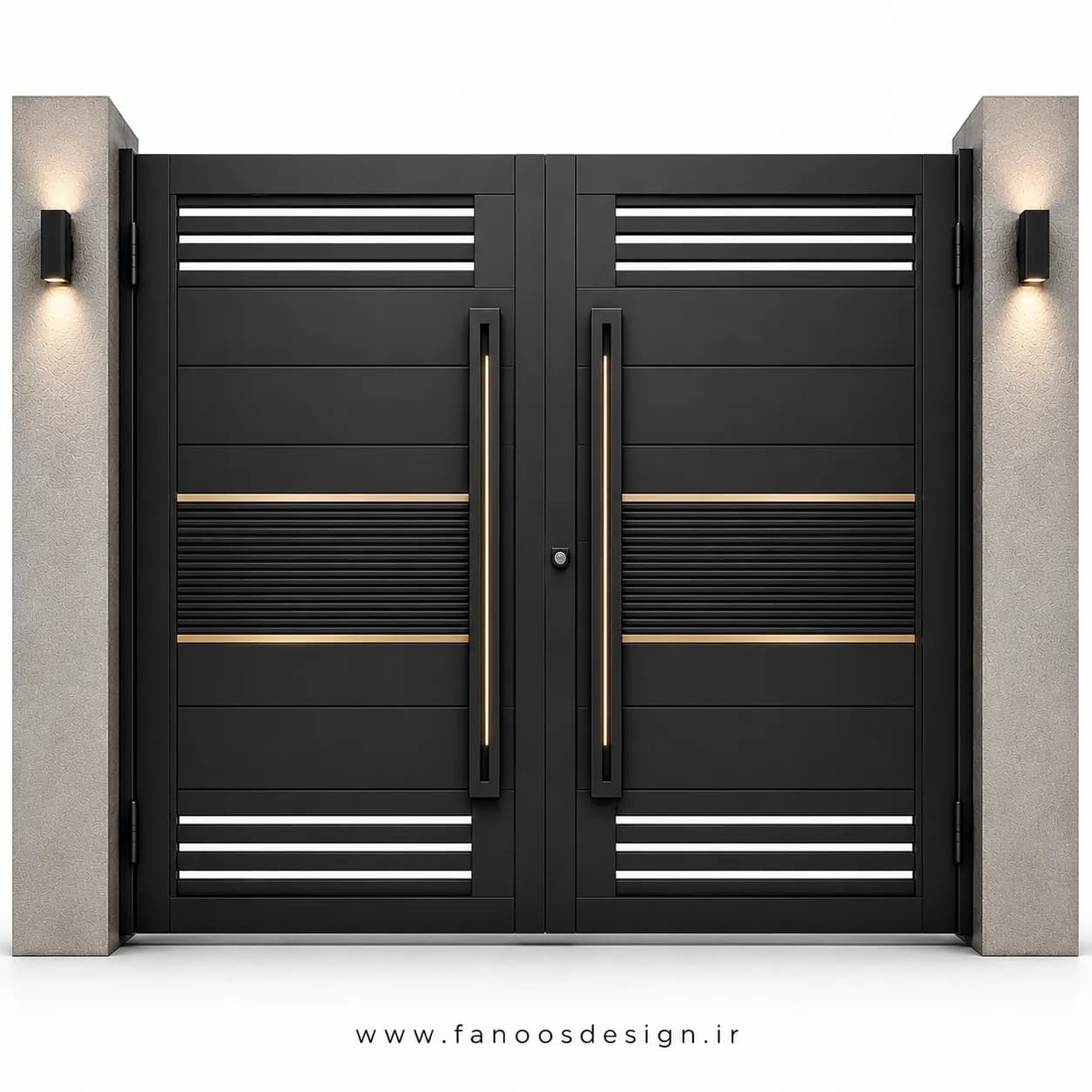 درب حیاط آهنی ترکیب چوب و فلزی سایز 220*300 با رنگ مشکی – کد 30528
