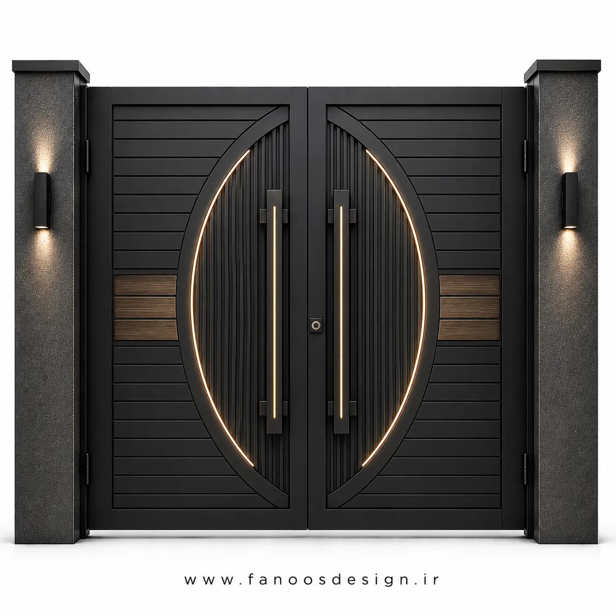 درب حیاط فلزی جدید ترکیب چوب و فلزی سایز 220*300 با رنگ مشکی – کد 30518