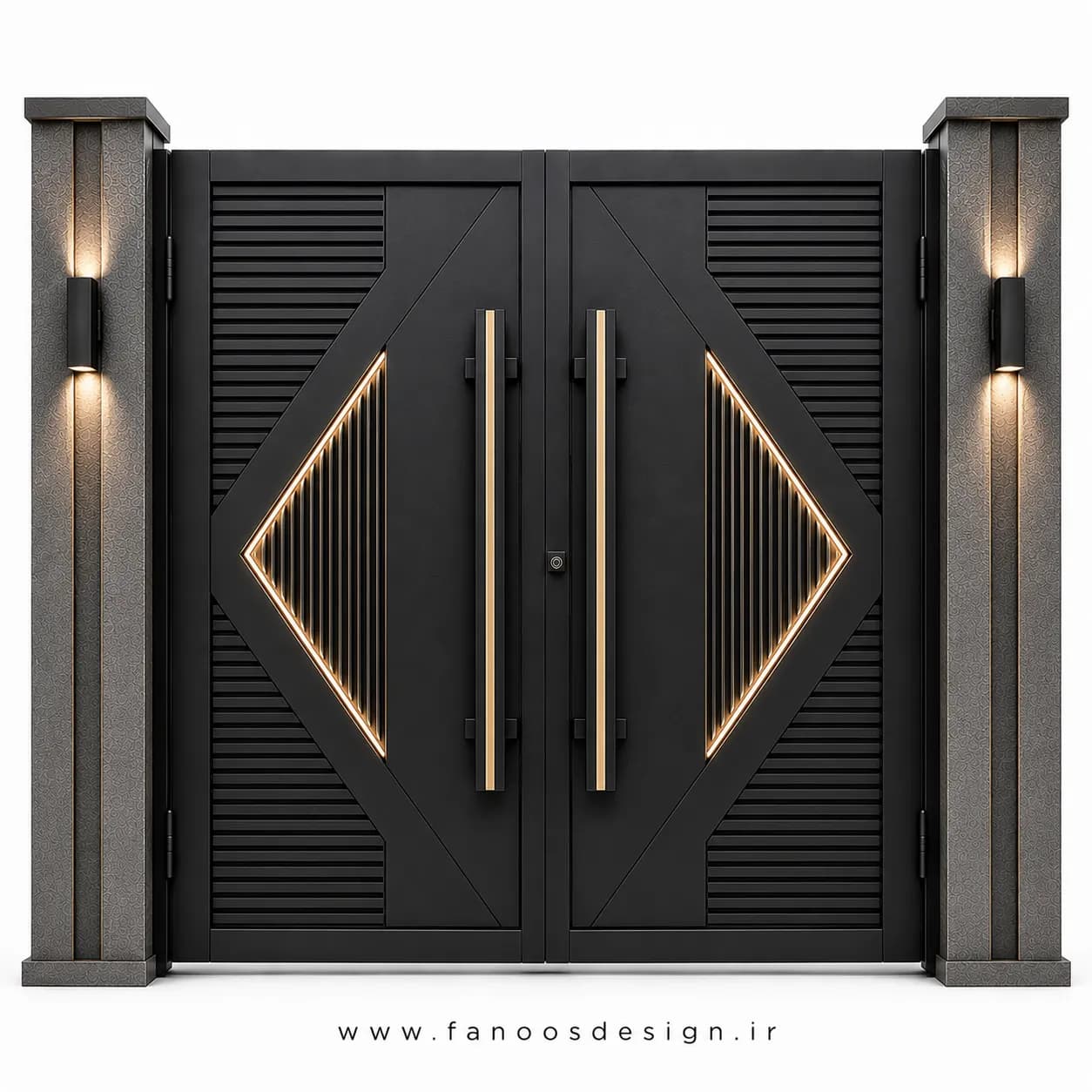 درب حیاط فلزی مدرن طرح هندسی سایز 220*300 با رنگ مشکی – کد 30517