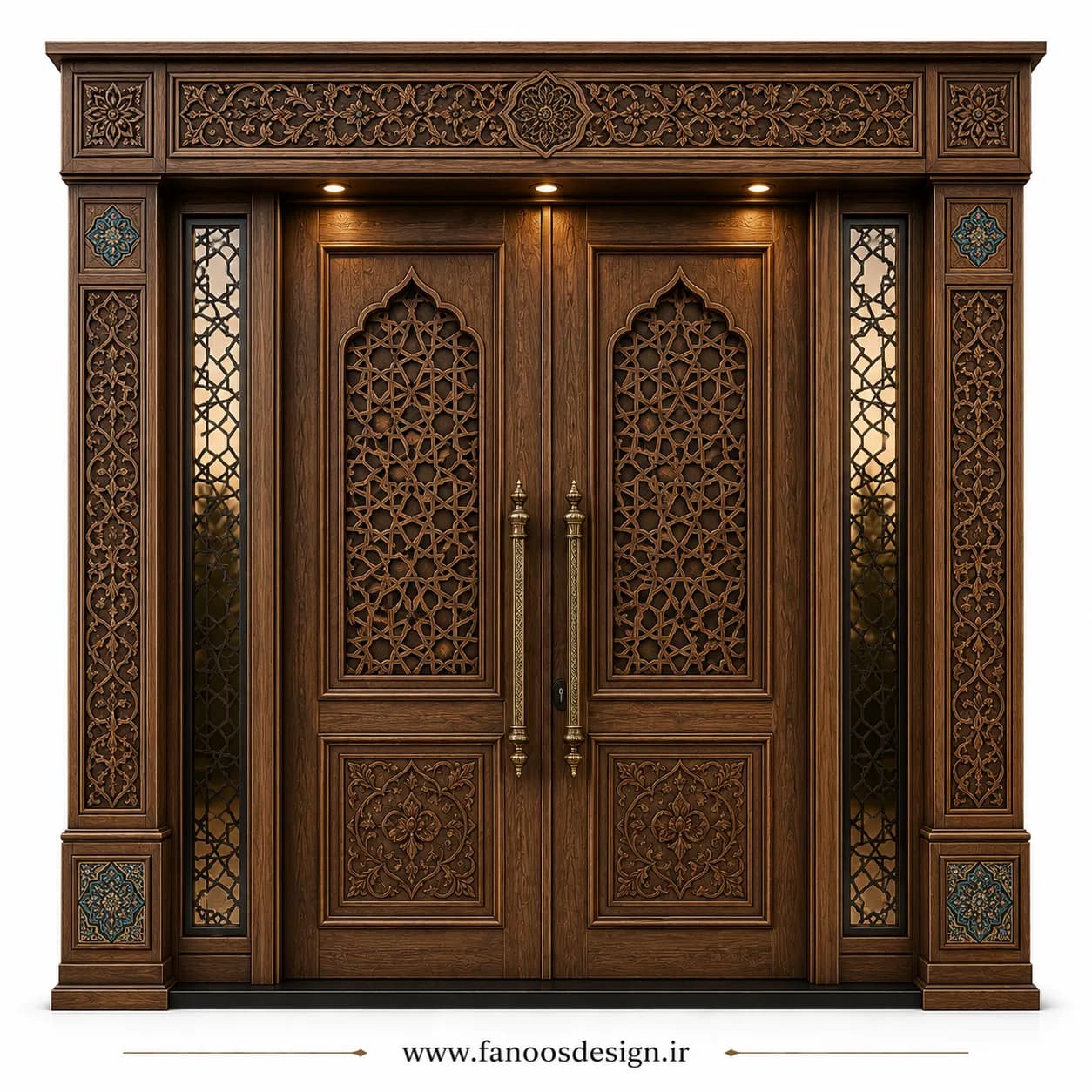 درب لابی تمام چوب سبک سنتی ایرانی معرق منبت کد 30462