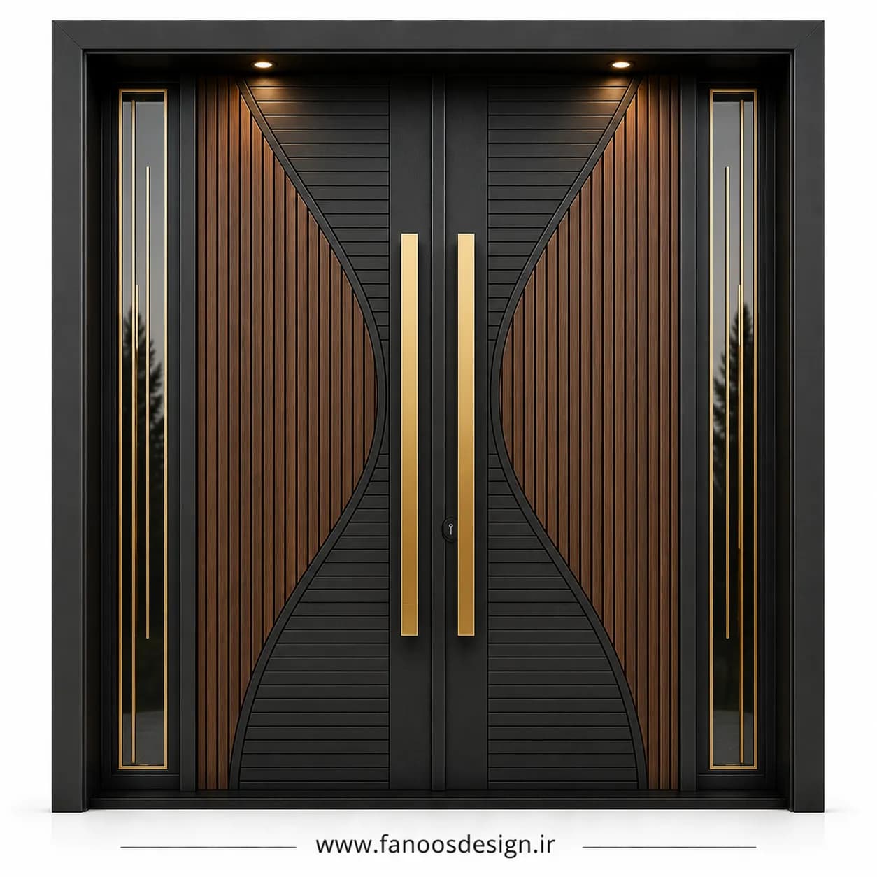 درب لابی چوبی مدرن دورنگ ترکیبی شیشه خور کد 30457