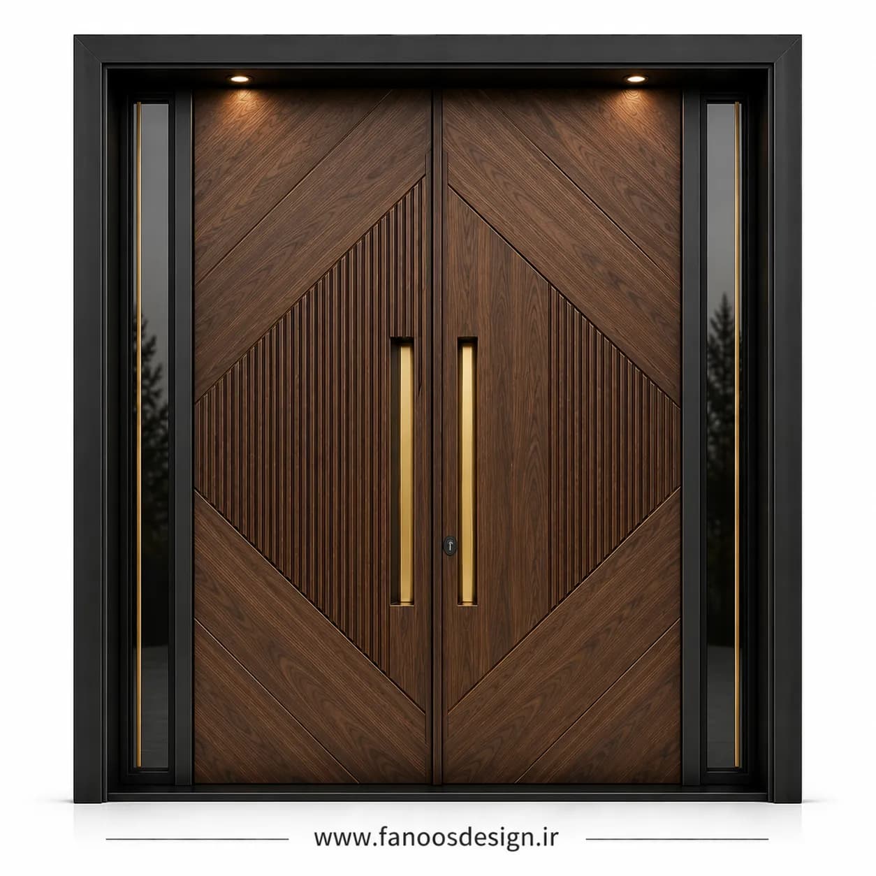درب لابی تمام چوب مدرن دولنگه با روکش راش کد 30453