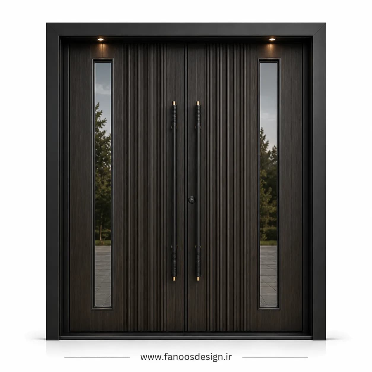 درب لابی چوبی مدرن شیشه خور دو لنگه کد 30445