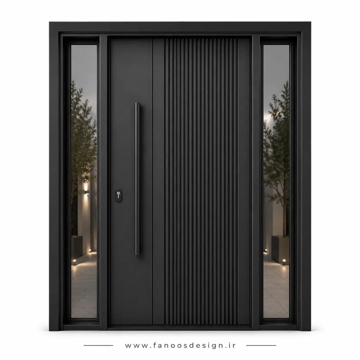 درب فلزی لابی مدرن مدل کیت کتی دو طرف شیشه وسط باز شو کد 30442