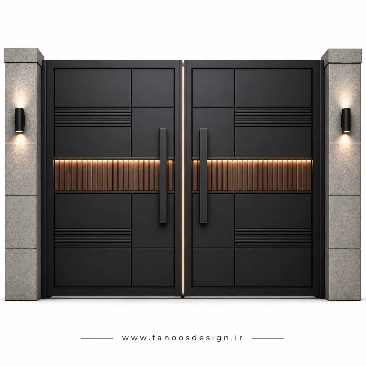 درب پارکینگ فلزی مدرن سبک کیت کتی ترکیب چوب و فلز – کد 30437