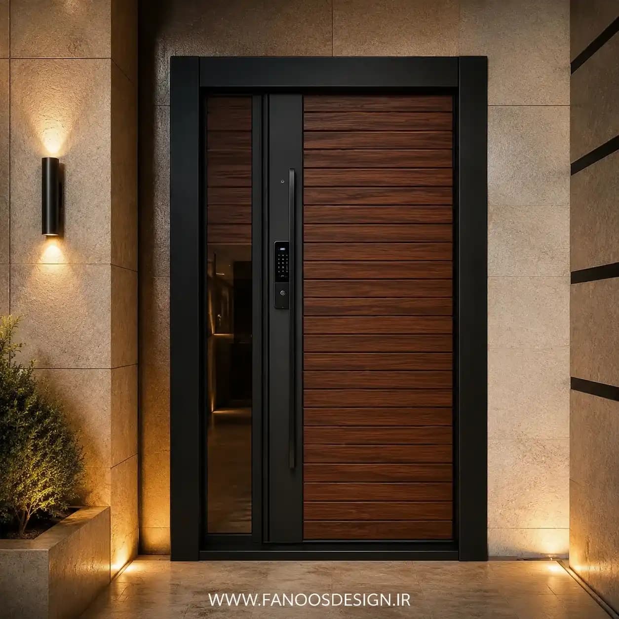درب ضد سرقت ترموود یک‌ونیم‌لنگه لوکس با شیشه دکوراتیو کد 30366