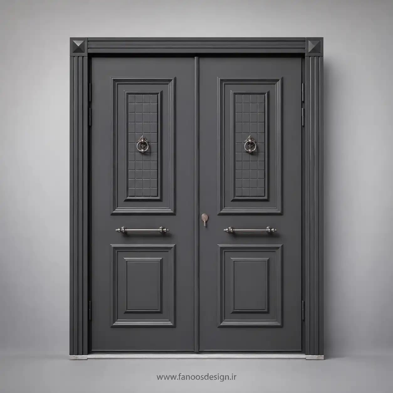 درب ضد سرقت کلاسیک دو لنگه طوسی لابی کد 30362