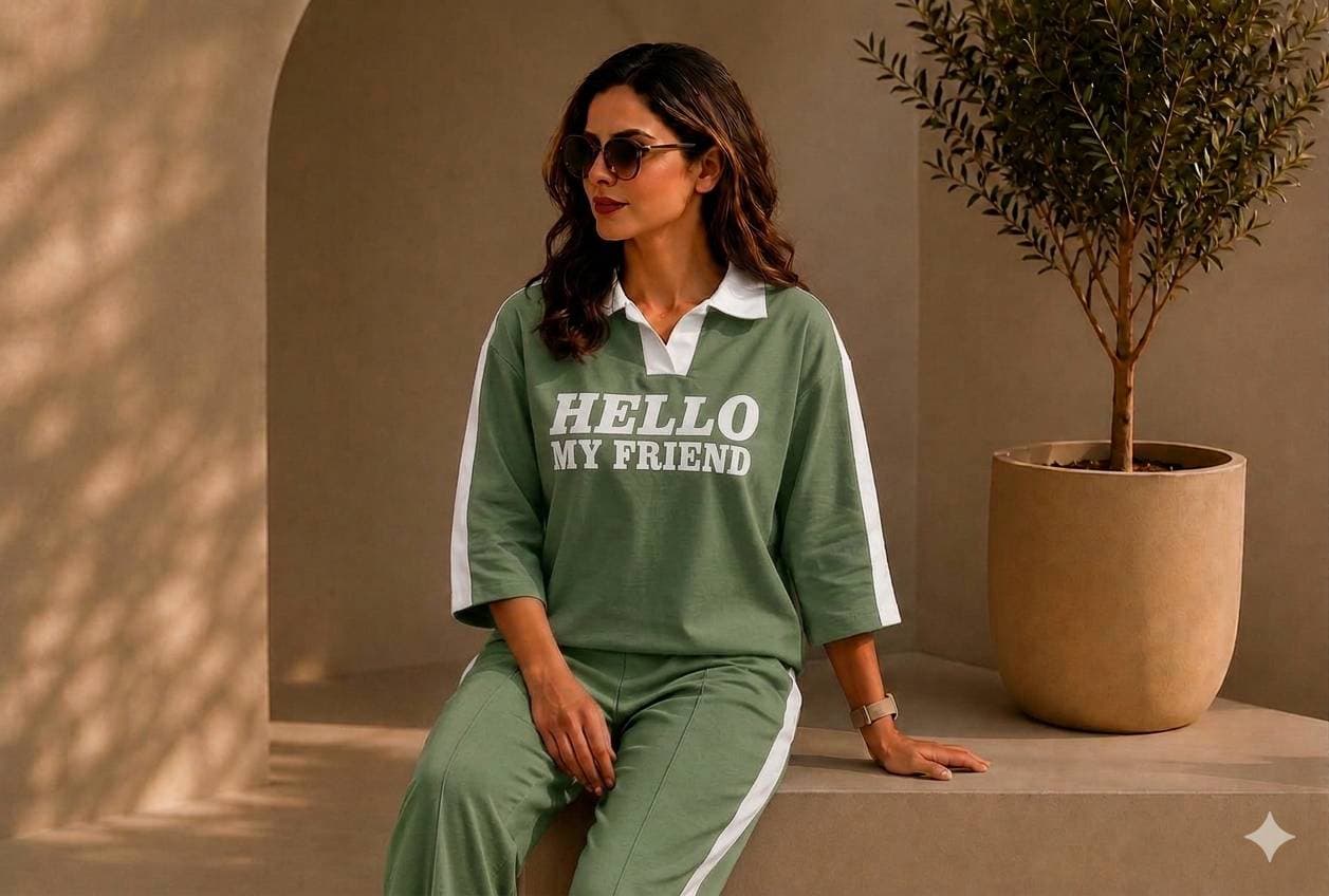 ست راحتی زنانه بیرون‌پوش Hello My Friend | ست اسپرت شیک و راحت