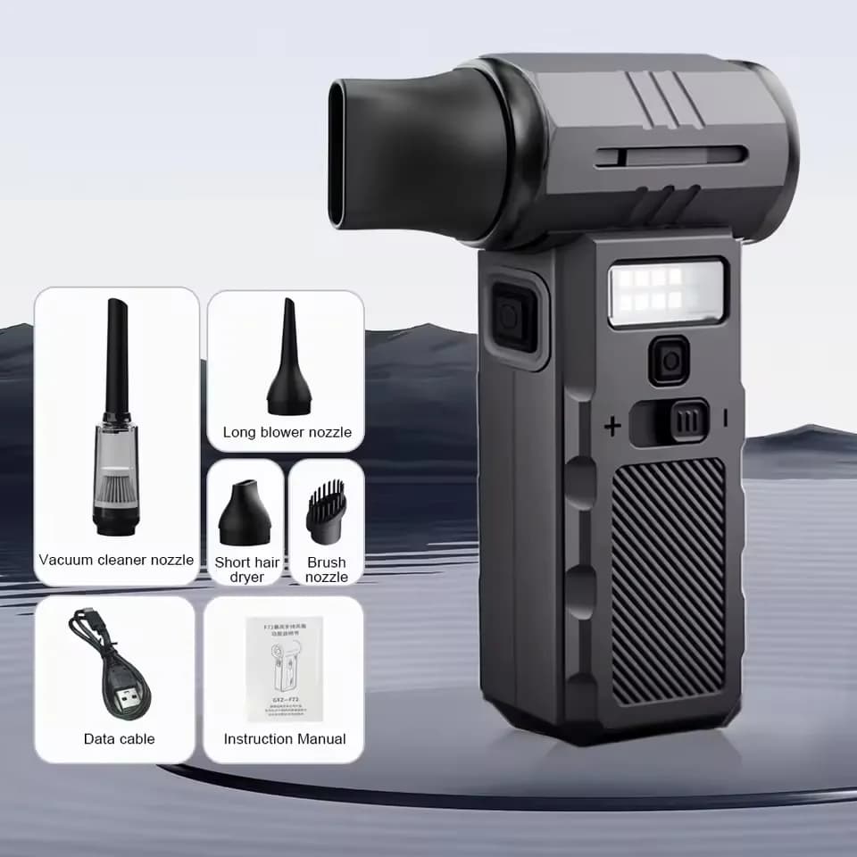 جت فن دمنده مکنده و جارو شارژی F028 دارای چراغ قوه و چراغ پلیسی کیفیت عالی — تصویر ۶