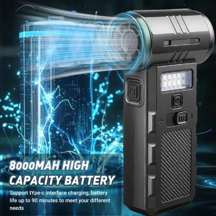 جت فن دمنده مکنده و جارو شارژی F028 دارای چراغ قوه و چراغ پلیسی کیفیت عالی — تصویر ۳