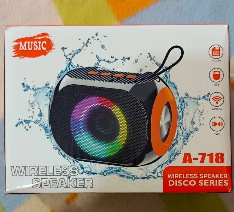 اسپیکر شارژی دیسکوییSpeaker Wireless RGB A-718 — تصویر ۲