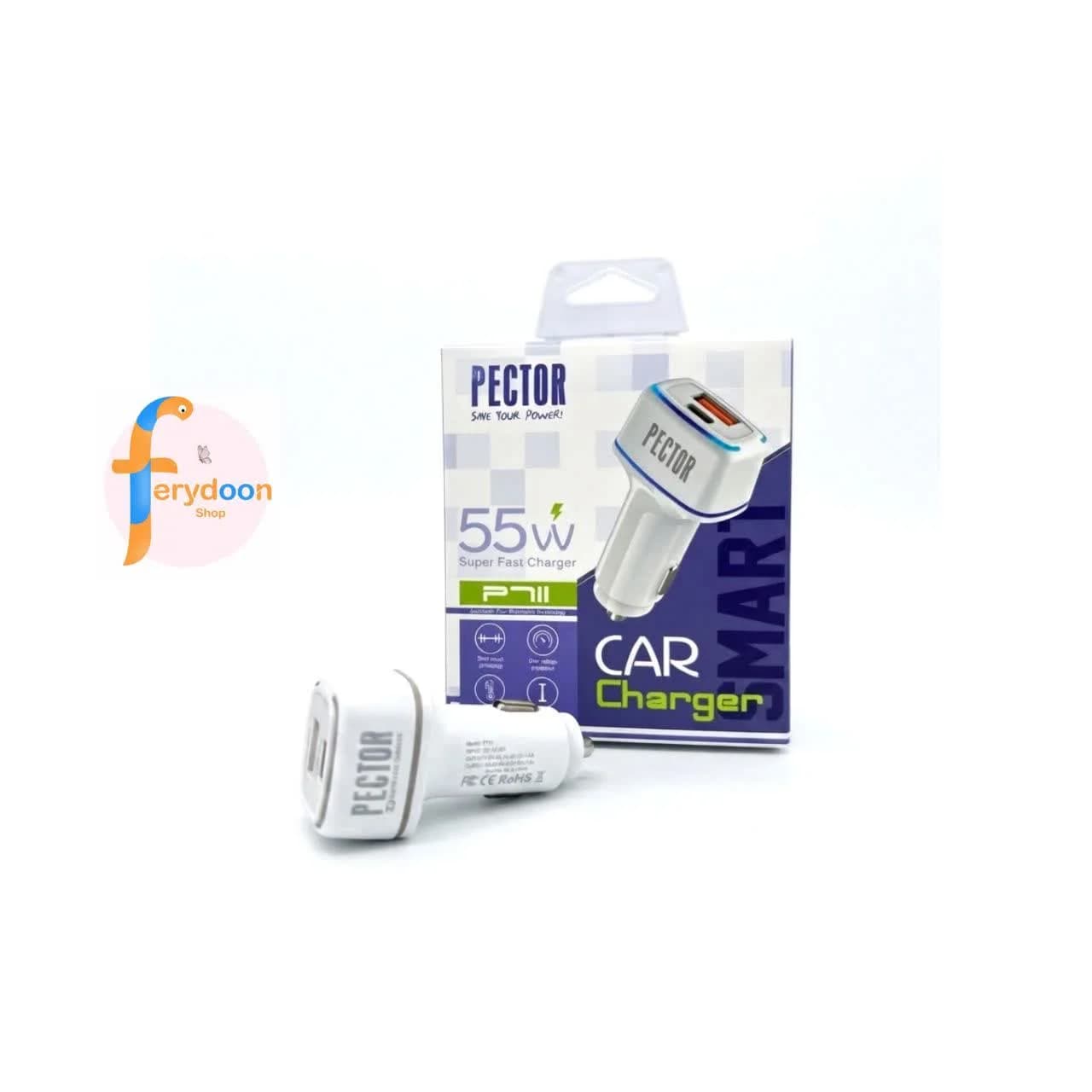 شارژر فندکی PECTOR P711 دو پورت 55 وات سوپر فست شارژ