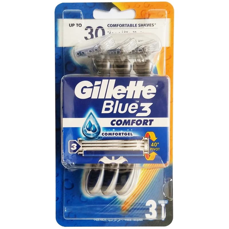 خودتراش ژیلت Blue 3 بلوتری بسته 3 عددی | خودتراش سه تیغه ژیلت