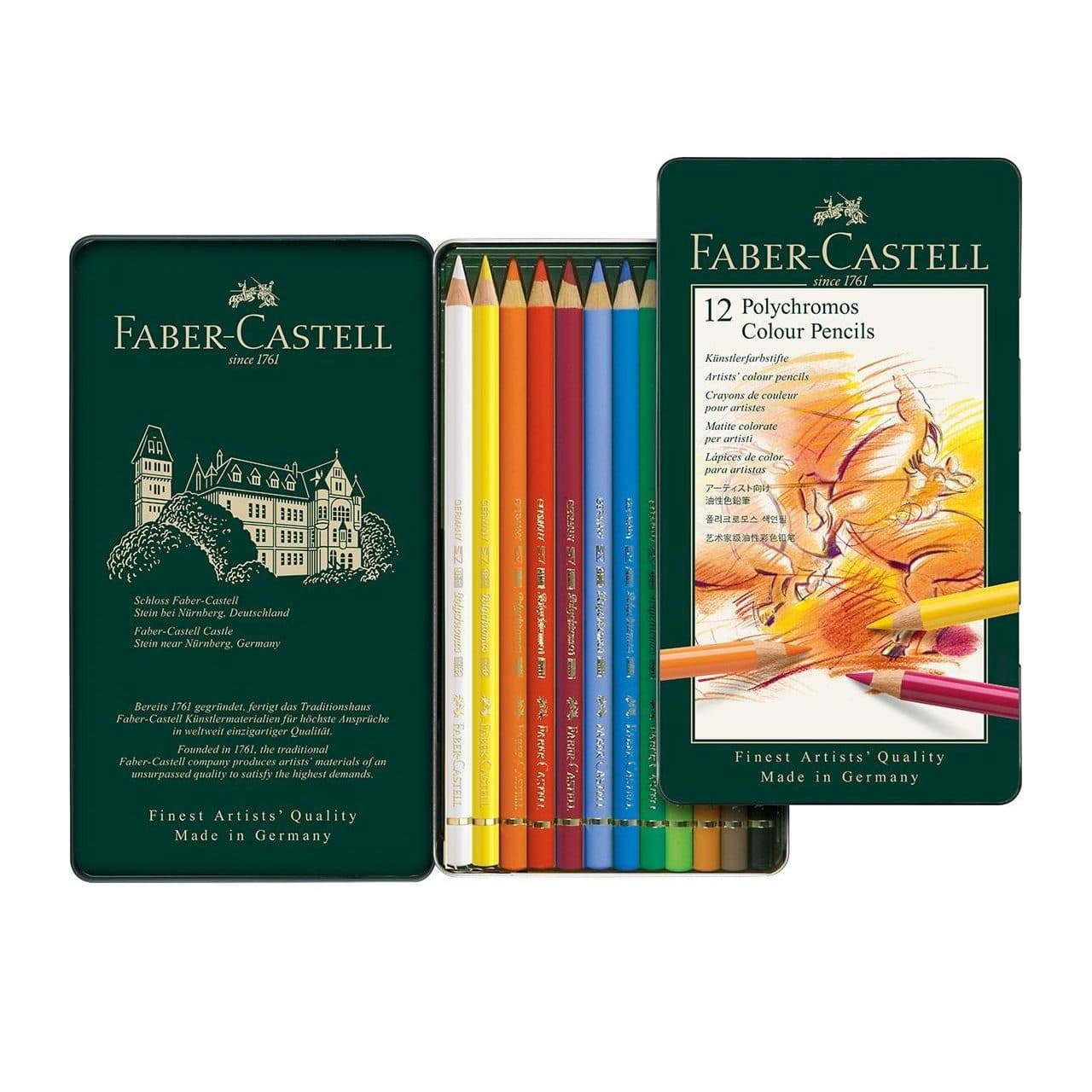مداد رنگی فابر کستل مدل پلی کروم (Polychromos) جعبه فلزی 12 رنگ — تصویر ۳