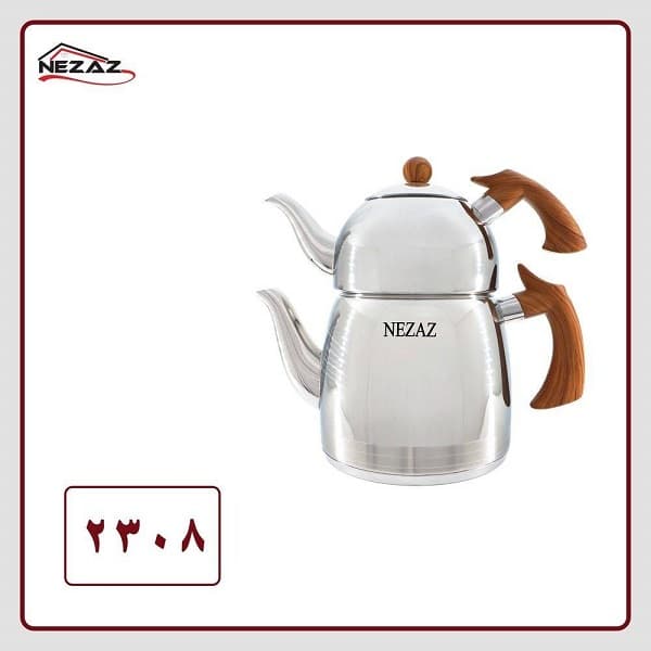 کتری قوری هرمی نزاز دسته طرح چوب کد 2308
