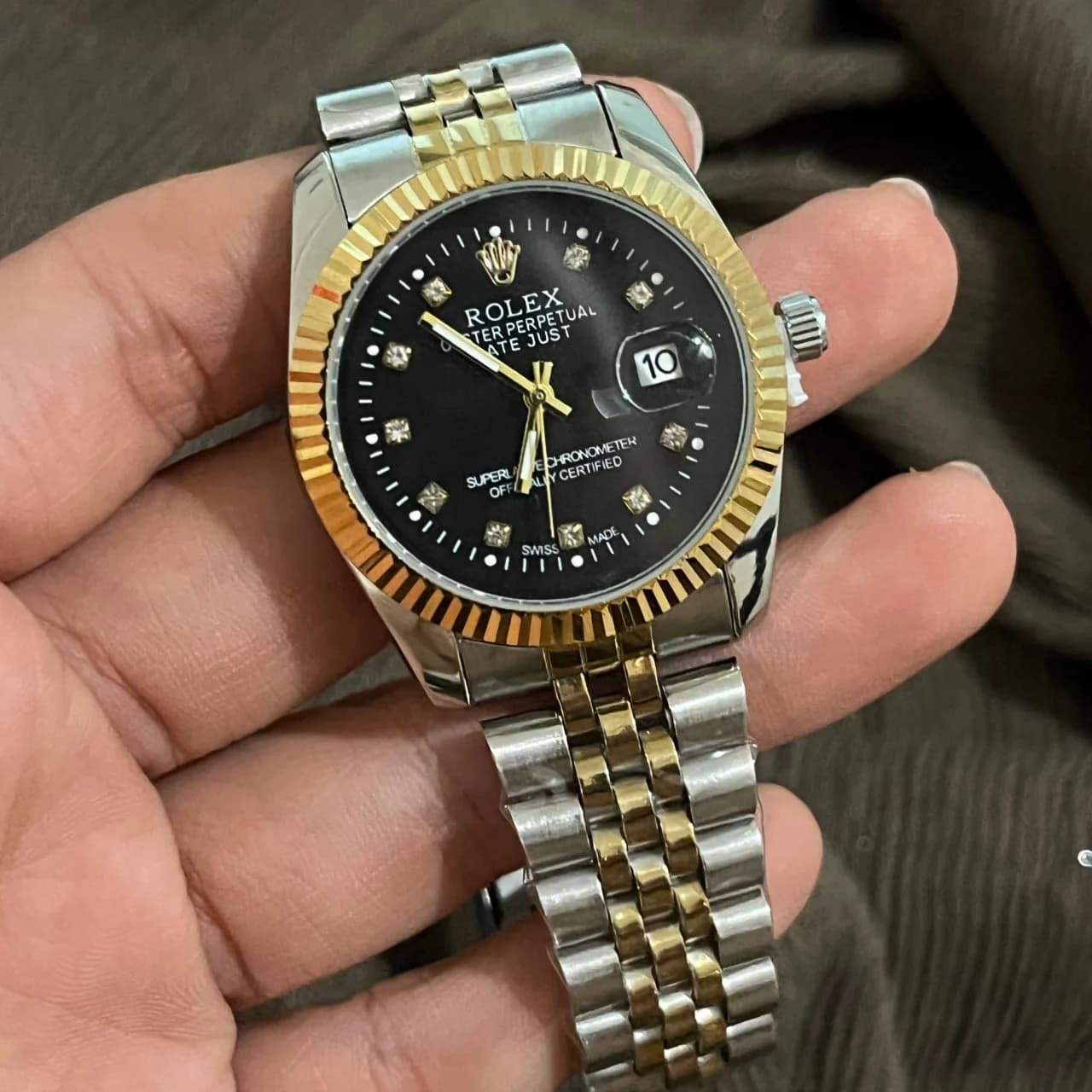 ساعت مچی دایره ای بند آهنی رولکس rolex مدل date just کد 613 — تصویر ۳