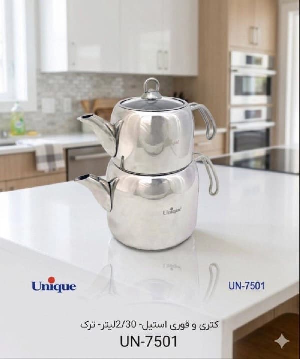 کتری و قوری تک دسته استیل 2.30 لیتر یونیک