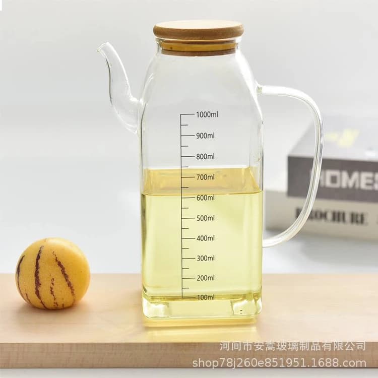 ظرف روغن ریز پیرکس مربعی با درب بامبو — تصویر ۴