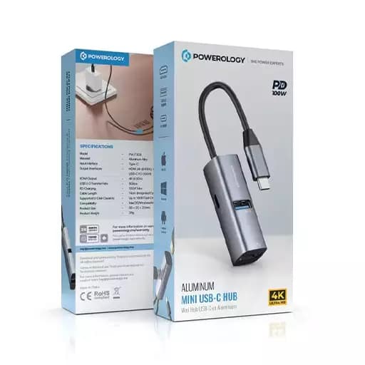 مینی هاب تایپ سی آلومینیوم پاورولوژی مدل PWJT424BK — تصویر ۴