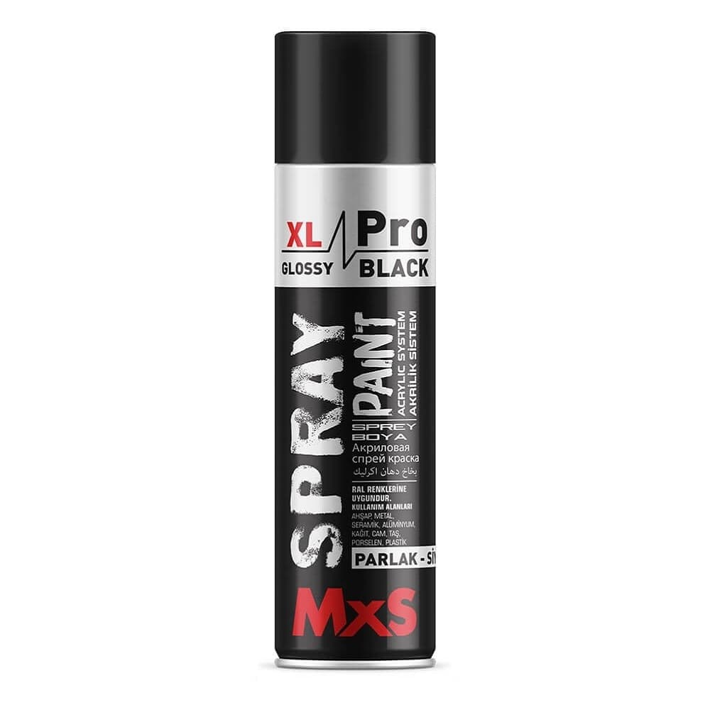 اسپری رنگ آکریلیک مشکی براق ام ایکس اس – MxS XL Pro Spray Paint – Glossy Black