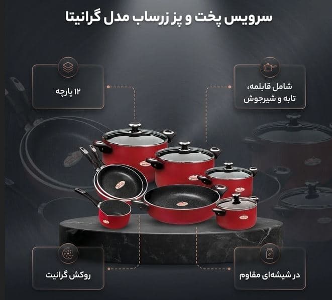 سرویس پخت و پز زرساب مدل GT7580 گرانیتا — تصویر ۳