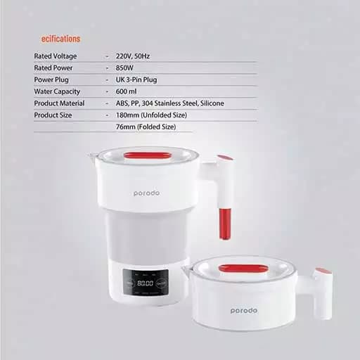 کتری جمع شونده مسافرتی پرودو مدل PD-KTLD8550W-WH — تصویر ۲