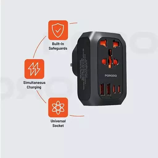 مبدل و شارژر یونیورسال پرودو مدل pd-fwch044uk-bk — تصویر ۵