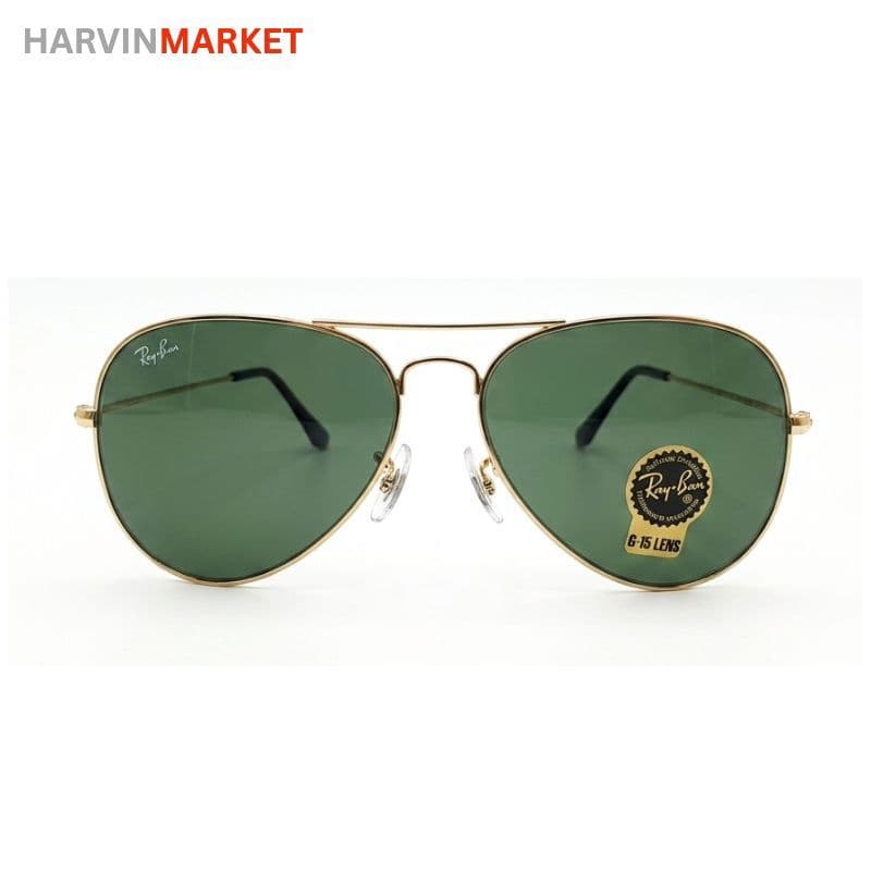 عینک آفتابی مردانه ری‌بن (Ray-Ban) مدل خلبانی – فریم طلایی و لنز G-15 سبز — تصویر ۴