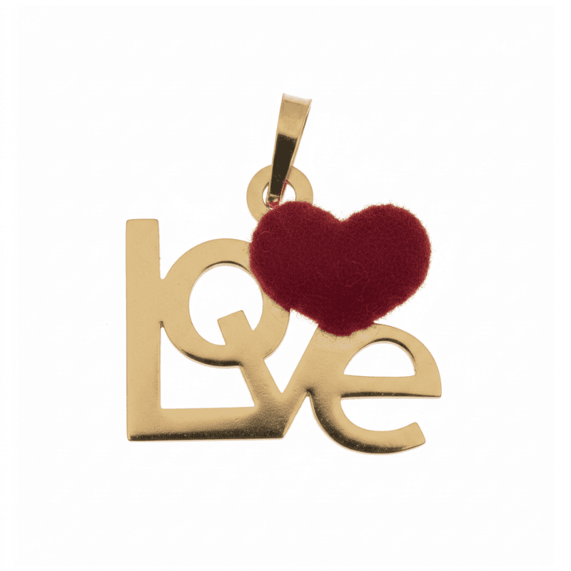 آویز گردنبند طلا 18 عیار زنانه طرح LOVE با سنگ قلب قرمز مدل E510