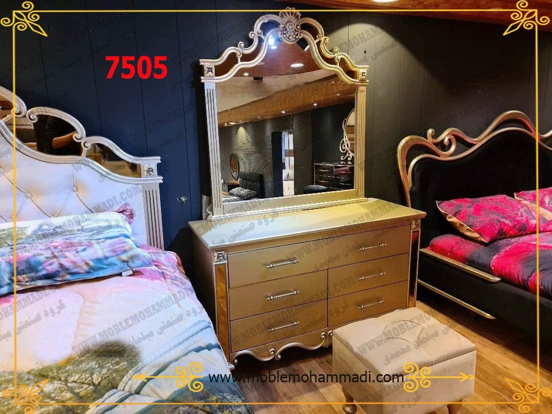 سرویس خواب چوب وام دی اف کد 7505شامل تخت-میزآرایش-قاب آینه-پاتختی — تصویر ۴