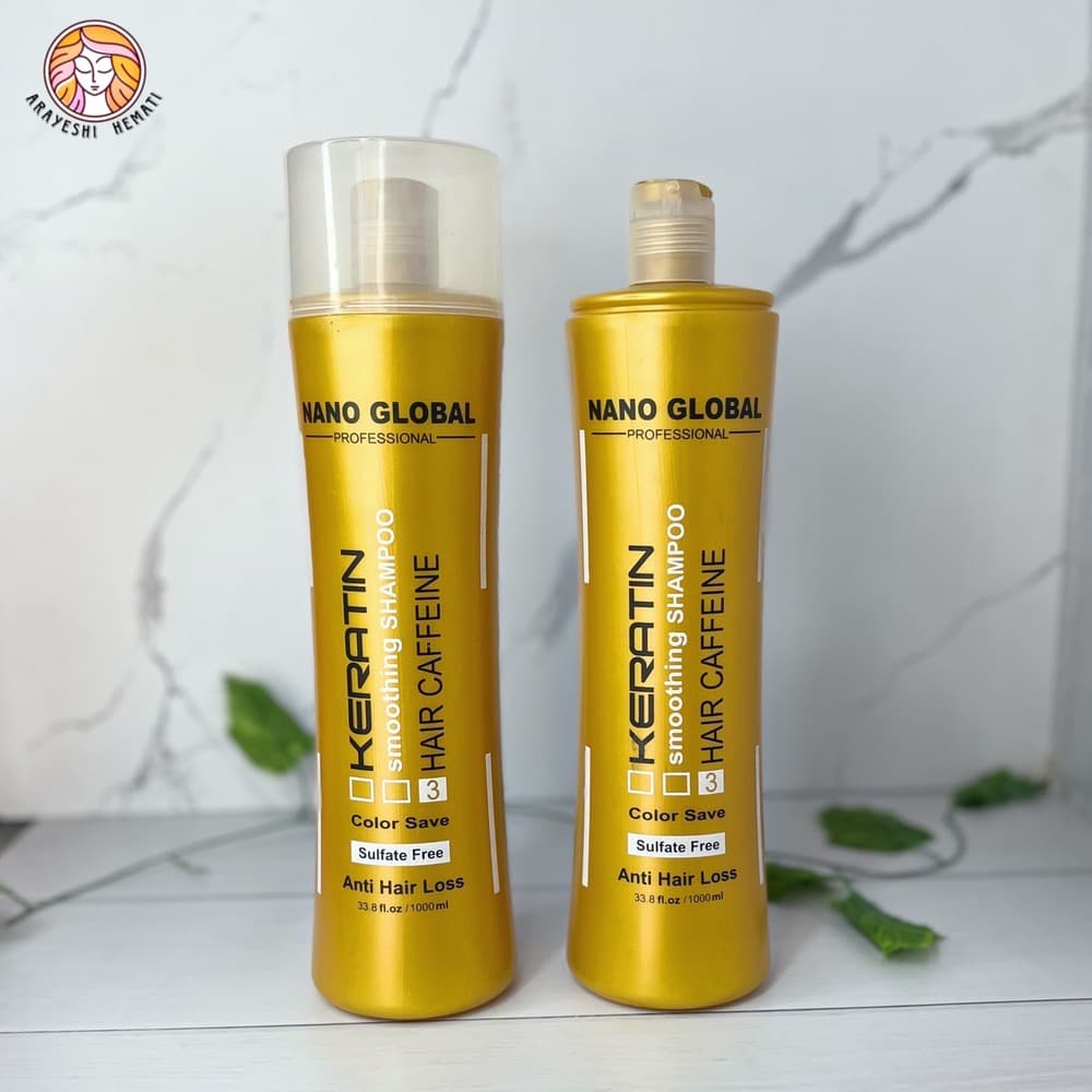 شامپو طلایی ضد ریزش مو کراتین کافئین نانو گلوبال – NANO GLOBAL — تصویر ۲