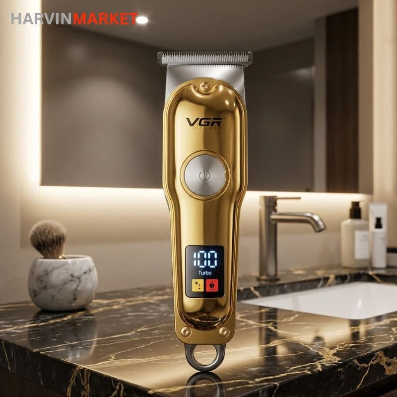 ماشین اصلاح موی سر و صورت وی جی ار مدل V-290 با تیغه استیل ضد زنگ، نمایشگر دیجیتال، قابلیت دو سرعته، منبع تغذیه برق و شارژ، سه شانه اصلاح 1 تا 3 میلیمتر، مدت زمان استفاده 120 دقیقه و شارژ 90 دقیقه — تصویر ۶