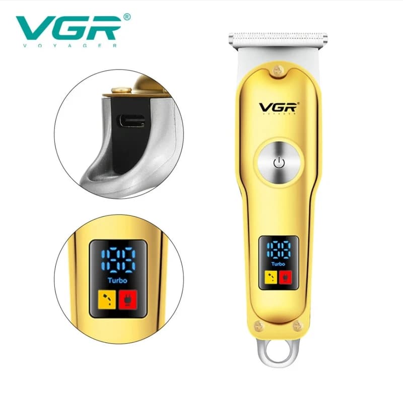 ماشین اصلاح موی سر و صورت وی جی ار مدل V-290 با تیغه استیل ضد زنگ، نمایشگر دیجیتال، قابلیت دو سرعته، منبع تغذیه برق و شارژ، سه شانه اصلاح 1 تا 3 میلیمتر، مدت زمان استفاده 120 دقیقه و شارژ 90 دقیقه — تصویر ۹