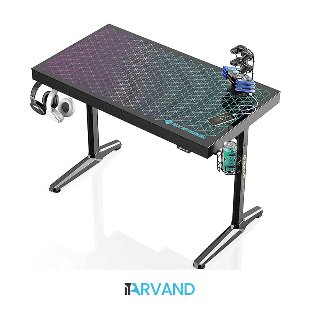 میز گیمینگ EUREKA مدل Rgb شیشه ای ارگونومیک