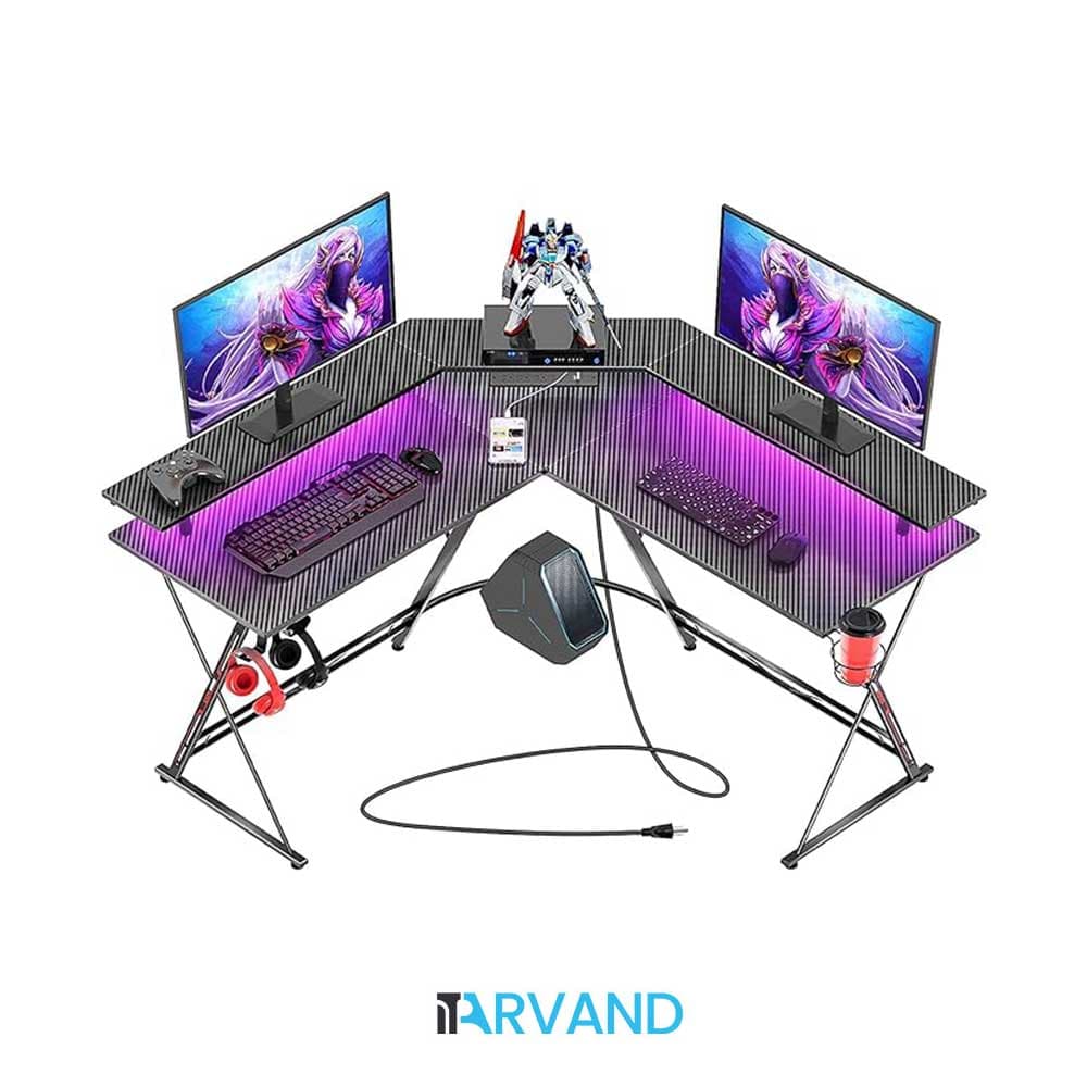 میز گیمینگ 50.4 اینچی Chulovs با نوار LED و پریز برق