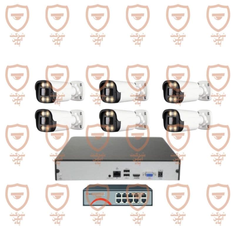 پکیج 6 عددی دوربین مداربسته 8 مگاپیکسل تحت شبکه 4K – IP- POE دید شب رنگی دارای میکروفون داخلی پیشرفته پلاک خوان تشخیص چهره سری IPB-8062WLA-POE-imenpad8062wla