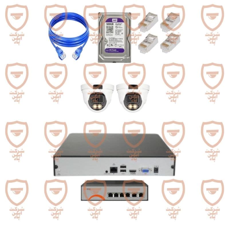 پکیج کامل دوربین مداربسته 2 عددی 8 مگاپیکسل تحت شبکه 4K – IP- POE دید شب رنگی دارای میکروفون داخلی پیشرفته پلاک خوان تشخیص چهره سری IPD-8042WLA-POE-100-imenpad8042wla