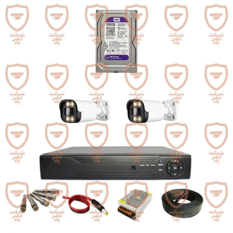 پکیج کامل دوربین مداربسته 2 عددی 5 مگاپیکسل دید شب رنگی پلاک خوان تشخیص چهره سری BWL5042-imenpad5042wl