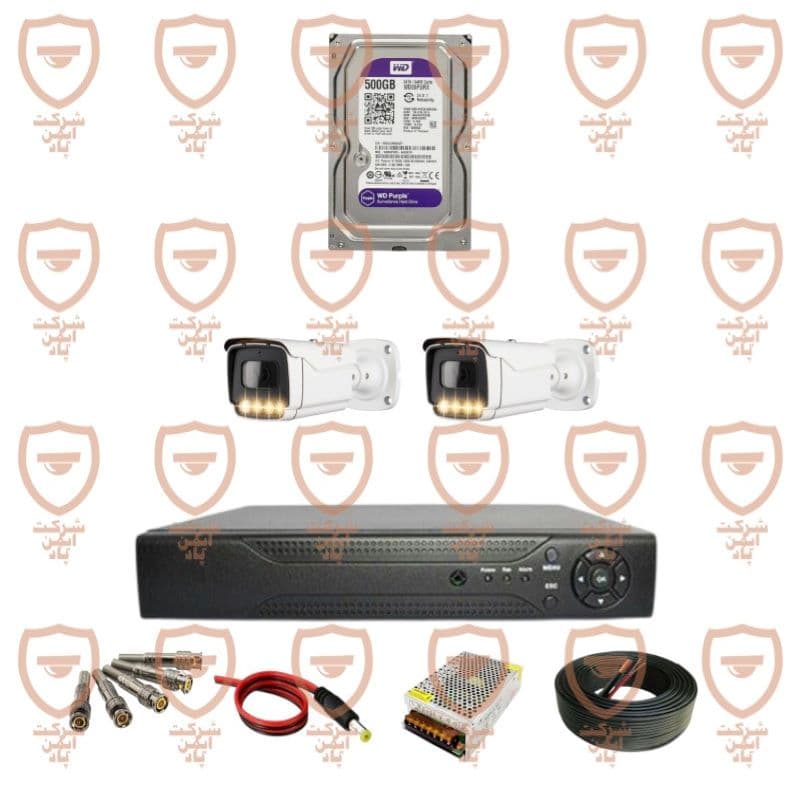 پکیج کامل دوربین مداربسته 2 عددی 5 مگاپیکسل دید شب رنگی پلاک خوان تشخیص چهره سری BWL5032-imenpad5032wl