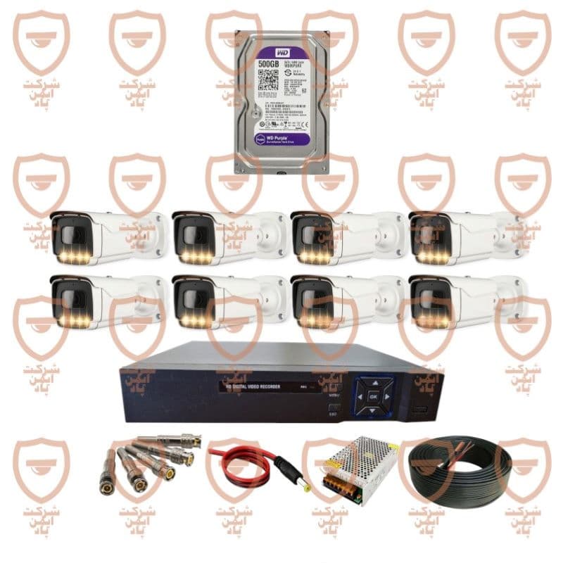 پکیج کامل دوربین مداربسته 8 عددی 5 مگاپیکسل دید شب رنگی پلاک خوان تشخیص چهره سری BWL5032-imenpad5032wl