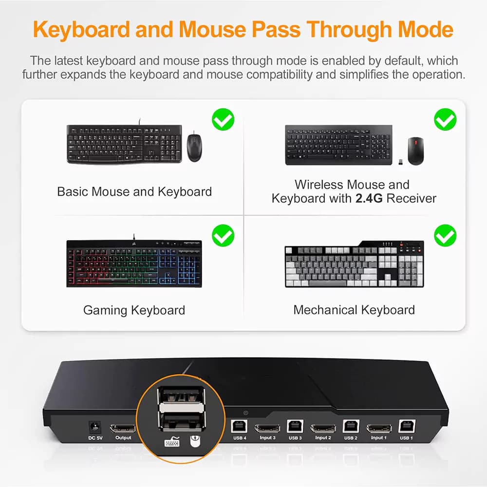 کی وی ام سوئیچ 4 پورت DisplayPort لیمستون با کیفیت 4K — تصویر ۳