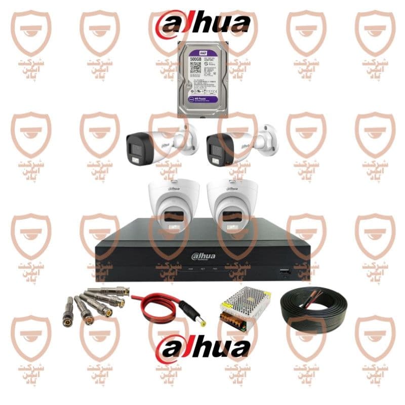 پکیج کامل دوربین مداربسته داهوا 5 مگاپیکسل 4 عددی دام و بالت اسمارت-دوال لایت-فول کالر-دارای میکروفون داخلی سری HDW1500clqp-il-a | HFW1500clp-il-a