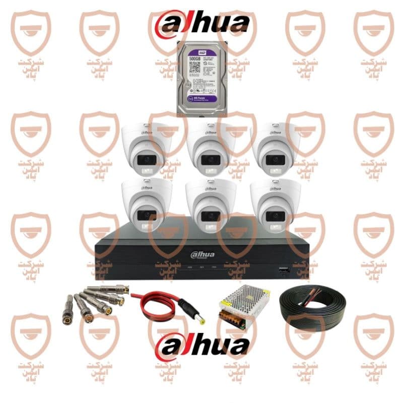 پکیج کامل دوربین مداربسته داهوا 5 مگاپیکسل 6 عددی اسمارت-دوال لایت-فول کالر-دارای میکروفون داخلی سری HDW1500clqp-il-a