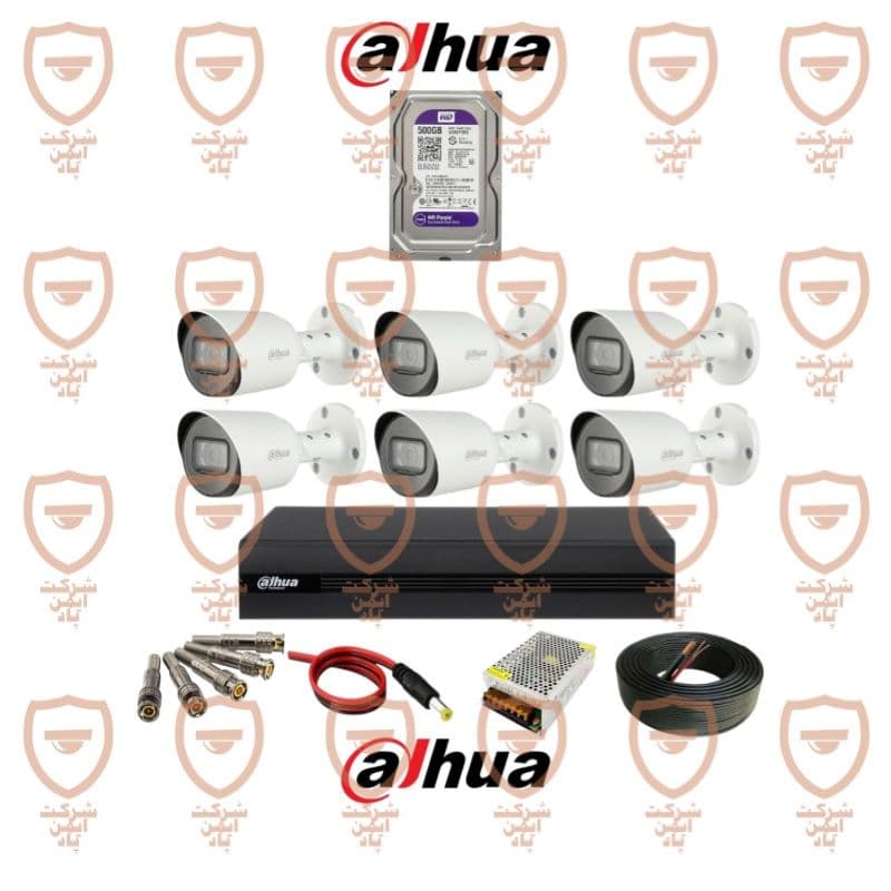 پکیج کامل 6 عددی دوربین مداربسته داهوا دارای میکروفون داخلی سری HFW1200tp-a