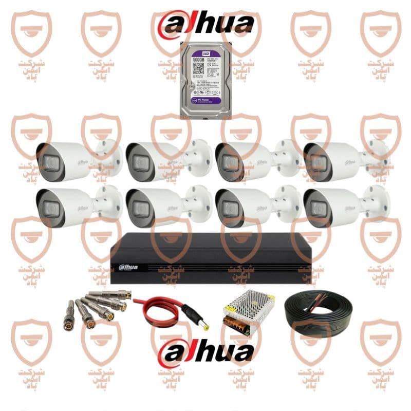 پکیج کامل 8 عددی دوربین مداربسته داهوا دارای میکروفون داخلی سری HFW1200tp-a