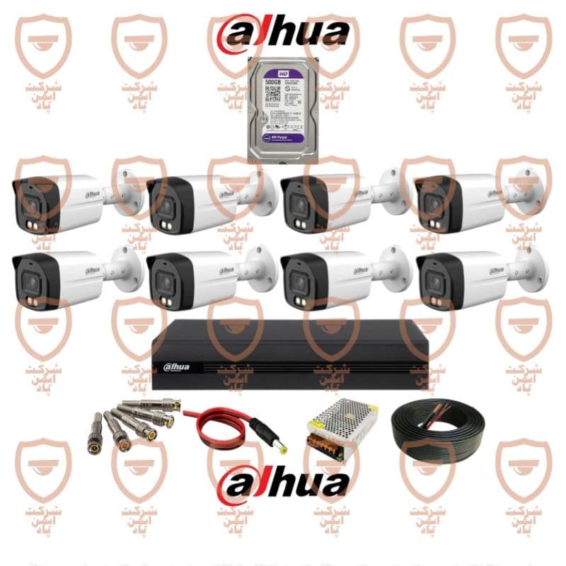 پکیج کامل دوربین مداربسته داهوا 8 عددی اسمارت-دوال لایت-فول کالر-دارای میکروفون داخلی سری HFW1200tlmp-il-a